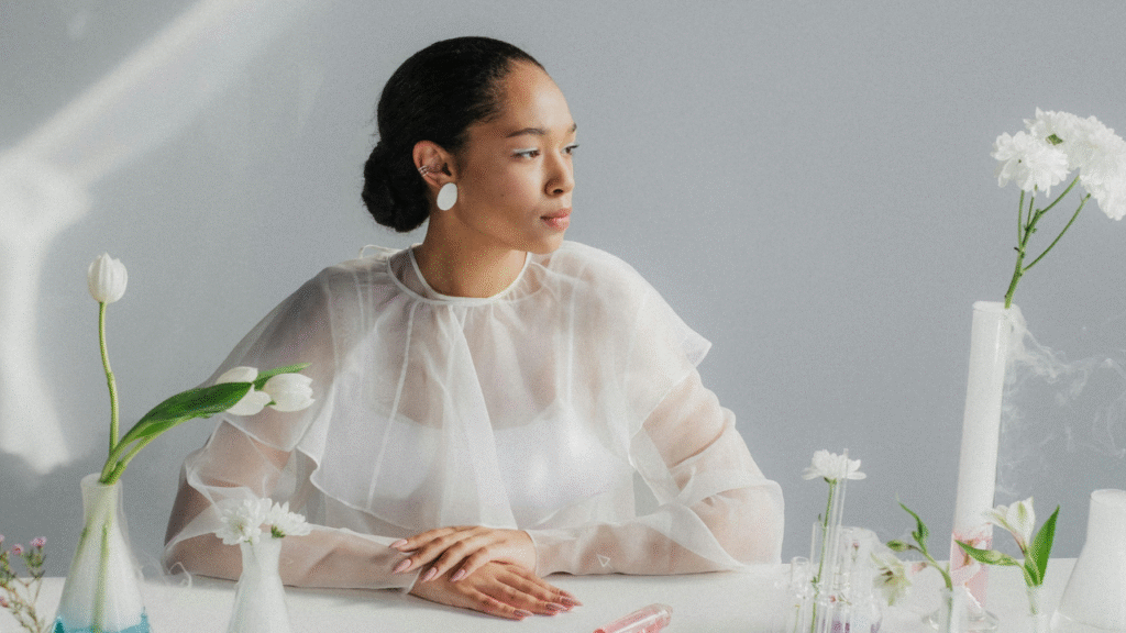 Individual taking a deep breath to stay peaceful and centered