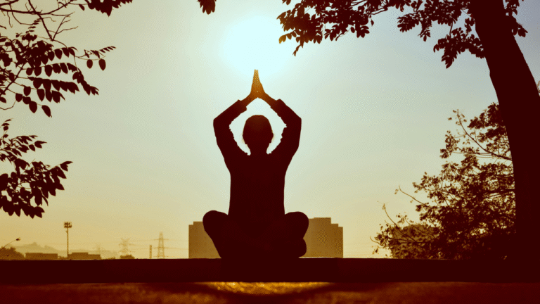 Women is doing meditation